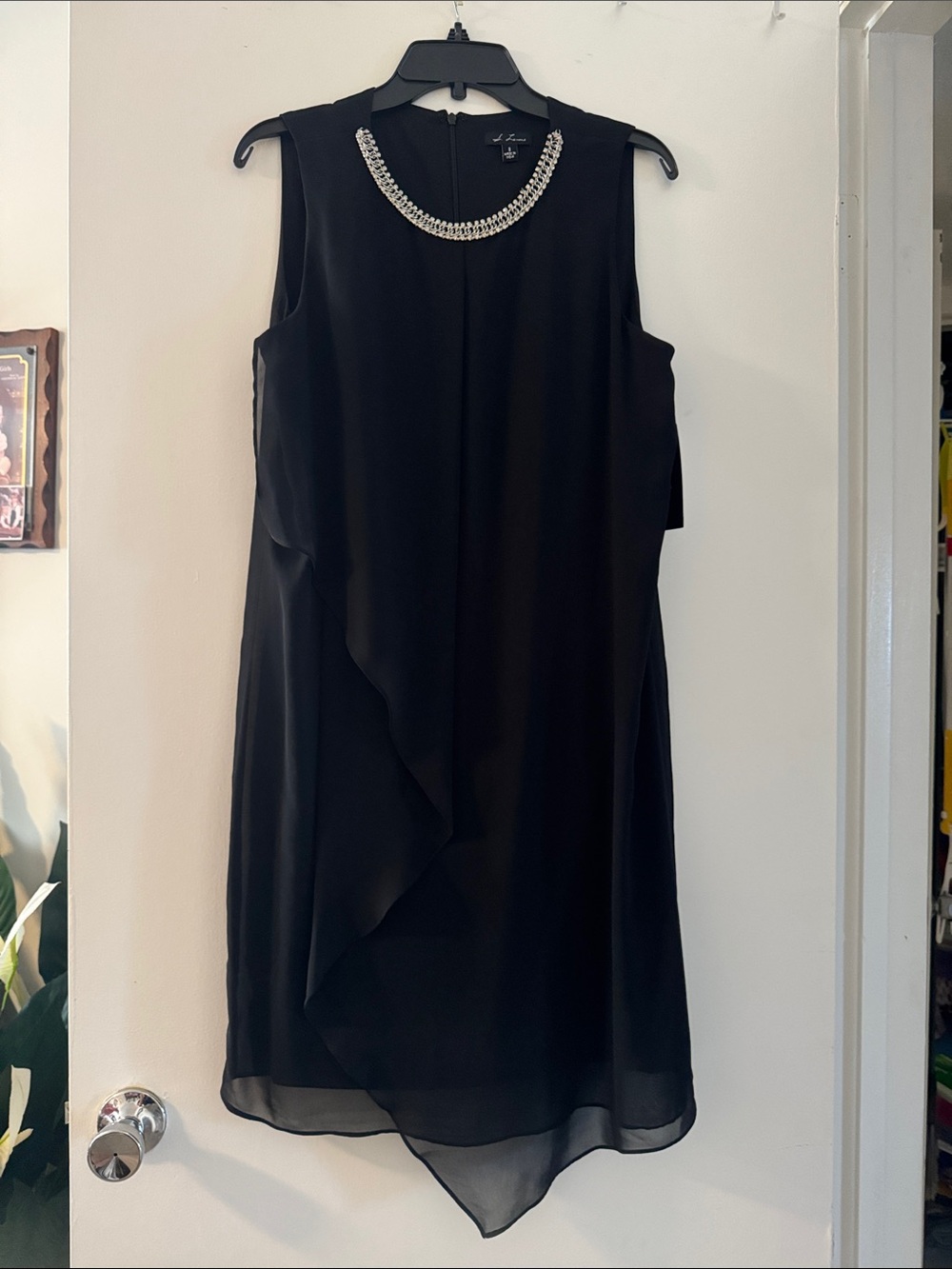 Sleeveless Black Asymmetrical Dress with Crystal Collar
